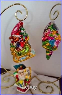 Christopher Radko Lot 3 Ornaments Chimney Surprise, Fuzzy Glider, Flower Power