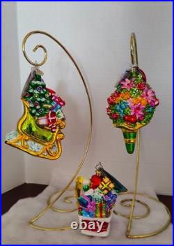 Christopher Radko Lot 3 Ornaments Chimney Surprise, Fuzzy Glider, Flower Power