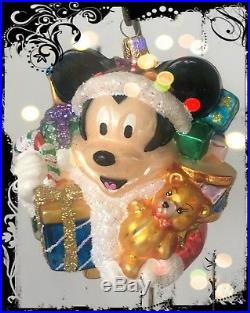 Christopher Radko MICKEY MOUSE with GIFTS Disney Handcrafted Big Glass Ornament