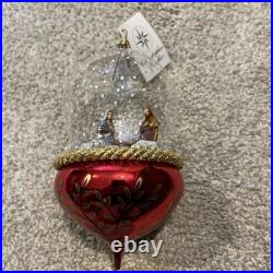 Christopher Radko Nativity Snow Fall Red Snow Globe Christmas Ornament New Withtag
