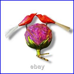 Christopher Radko Ornament Glass Rosy Lovebirds 1994 Clip