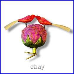 Christopher Radko Ornament Glass Rosy Lovebirds 1994 Clip
