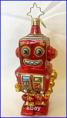 Christopher Radko Ornament Robot 5 Red Christmas Glass Computer Tech Robotics