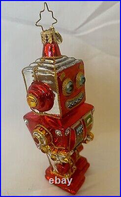 Christopher Radko Ornament Robot 5 Red Christmas Glass Computer Tech Robotics