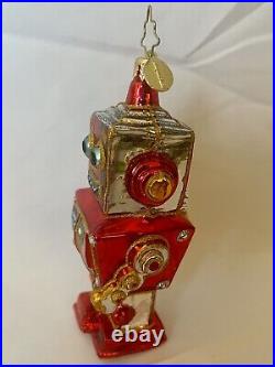 Christopher Radko Ornament Robot 5 Red Christmas Glass Computer Tech Robotics