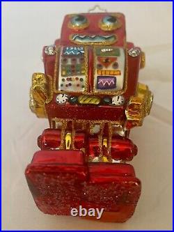 Christopher Radko Ornament Robot 5 Red Christmas Glass Computer Tech Robotics