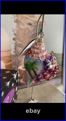 Christopher Radko Ornament Seashell Tropical Shores WithPalm Trees & Hibiscus