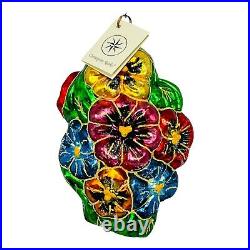 Christopher Radko Pansy Patch Christmas Ornament 6 Flowers With Tag