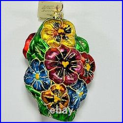 Christopher Radko Pansy Patch Christmas Ornament 6 Flowers With Tag