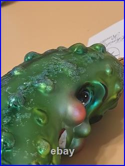 Christopher Radko Pickle Puss 5 Glass Ornament New With Tag No Box Read