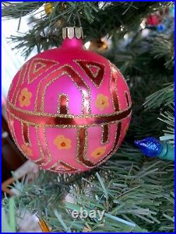 Christopher Radko Pink Tiffany Blown Glass Ball Christmas Ornament