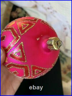 Christopher Radko Pink Tiffany Blown Glass Ball Christmas Ornament