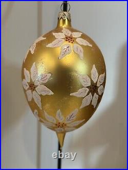 Christopher Radko Poinsettia Snow Tear Drop Gold Christmas Ornament