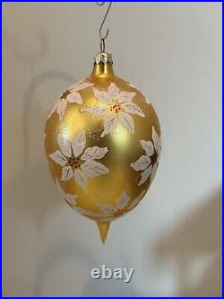 Christopher Radko Poinsettia Snow Tear Drop Gold Christmas Ornament