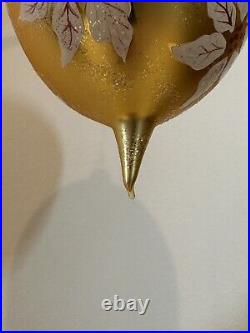 Christopher Radko Poinsettia Snow Tear Drop Gold Christmas Ornament