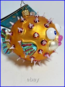 Christopher Radko Puff A Kiss Puffer Fish Glass Christmas Ornament