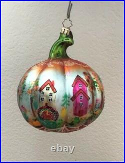 Christopher Radko ROUND HARVEST TIME Thanksgiving Pumpkin Glass Ornament with Box