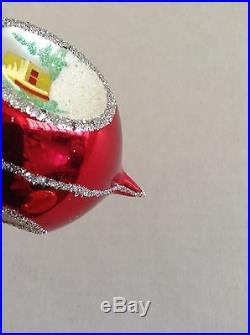 Christopher Radko Rare Red Teardrop Winter Scene Christmas Ornament Xmas
