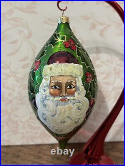 Christopher Radko Regency Santa Large Tear Drop Christmas Ornament 1997 Green