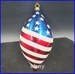 Christopher Radko Round Old Glory 7 Teardrop Ornament Glass Poland See Photos