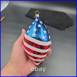 Christopher Radko Round Old Glory 7 Teardrop Ornament Glass Poland See Photos