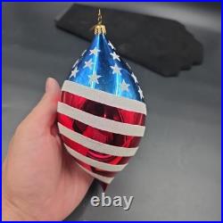 Christopher Radko Round Old Glory 7 Teardrop Ornament Glass Poland See Photos