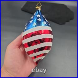 Christopher Radko Round Old Glory 7 Teardrop Ornament Glass Poland See Photos