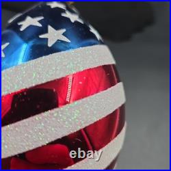 Christopher Radko Round Old Glory 7 Teardrop Ornament Glass Poland See Photos