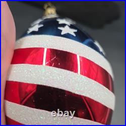Christopher Radko Round Old Glory 7 Teardrop Ornament Glass Poland See Photos