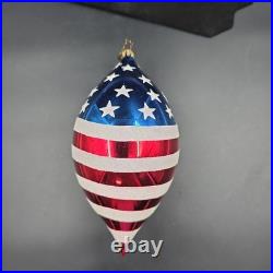 Christopher Radko Round Old Glory 7 Teardrop Ornament Glass Poland See Photos