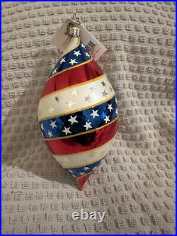 Christopher Radko Round Old Glory Patriotic Flag Tear Drop Christmas Ornament