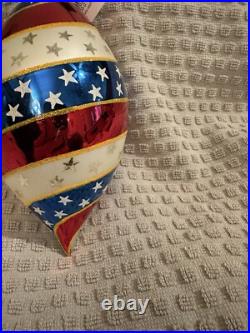 Christopher Radko Round Old Glory Patriotic Flag Tear Drop Christmas Ornament