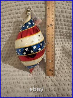 Christopher Radko Round Old Glory Patriotic Flag Tear Drop Christmas Ornament