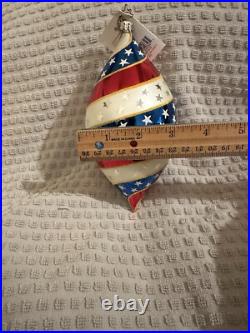 Christopher Radko Round Old Glory Patriotic Flag Tear Drop Christmas Ornament