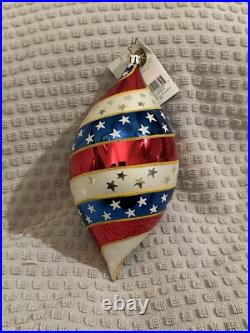 Christopher Radko Round Old Glory Patriotic Flag Tear Drop Christmas Ornament