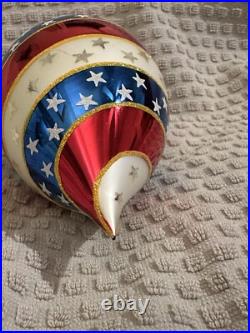 Christopher Radko Round Old Glory Patriotic Flag Tear Drop Christmas Ornament