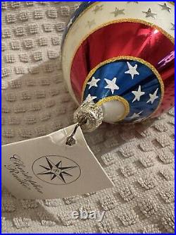 Christopher Radko Round Old Glory Patriotic Flag Tear Drop Christmas Ornament