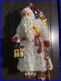 Christopher Radko Santa Blown Glass Christmas Ornament Ice White Snow Large 9
