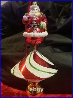 Christopher Radko Santa On Candy Cane Spiral Ornament