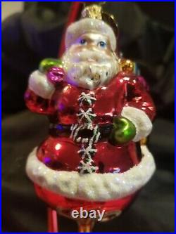 Christopher Radko Santa On Candy Cane Spiral Ornament
