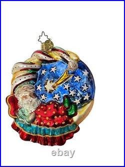 Christopher Radko Santa Sleeping Crescent Moon And Stars Christmas Ornament EUC
