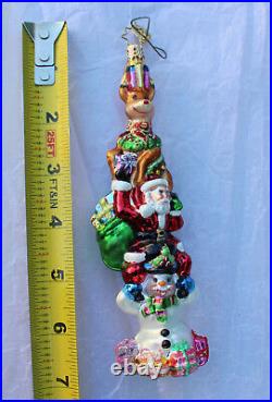 Christopher Radko Santa Snowman Reindeer Yuletide Totem Glass Christmas Ornament