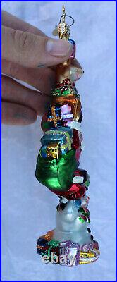 Christopher Radko Santa Snowman Reindeer Yuletide Totem Glass Christmas Ornament