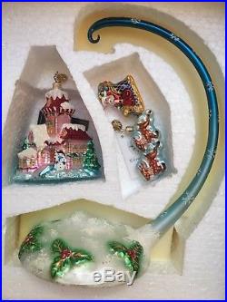 Christopher Radko Santa and Sleigh Christmas Ornaments with Stand Brand New