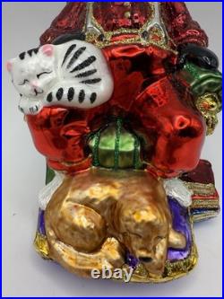 Christopher Radko Santa's Best Friends Glass Ornament 6 Santa withDog&Cat+Box