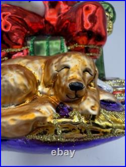 Christopher Radko Santa's Best Friends Glass Ornament 6 Santa withDog&Cat+Box