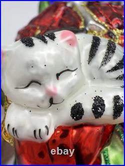 Christopher Radko Santa's Best Friends Glass Ornament 6 Santa withDog&Cat+Box