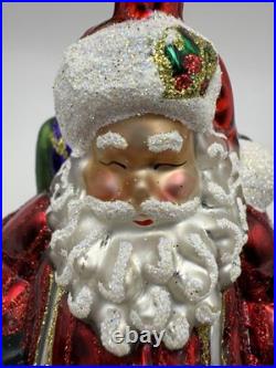 Christopher Radko Santa's Best Friends Glass Ornament 6 Santa withDog&Cat+Box