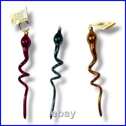 Christopher Radko Serpent 87-038-0 Set Of 3 Blown Glass Twist Ornament