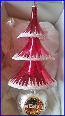 Christopher Radko Set Of 3 Elegant Evergreens Glass Christmas Ornaments